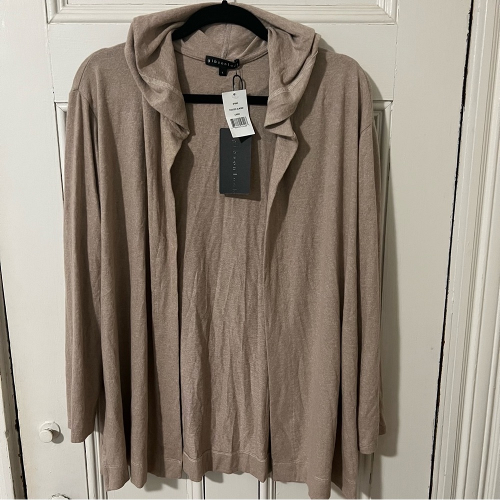 Gibsonlook Hooded Open Cardigan in Toasted Almond. NWT